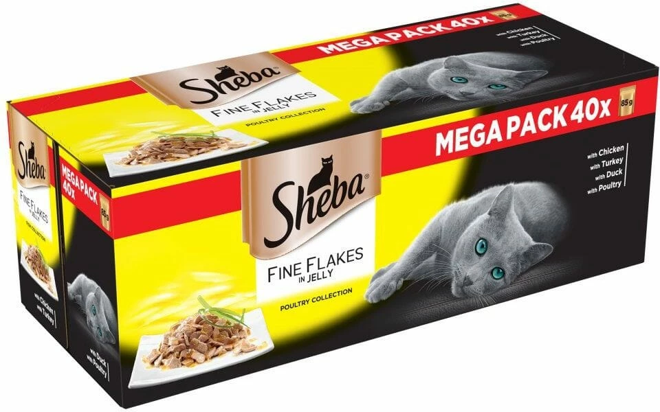 Sheba Fine Flakes Cat Pouches Poultry Collection In Jelly 40x85g 1 Sheba Fine Flakes Cat Pouches Poultry Collection In Jelly 40x85g