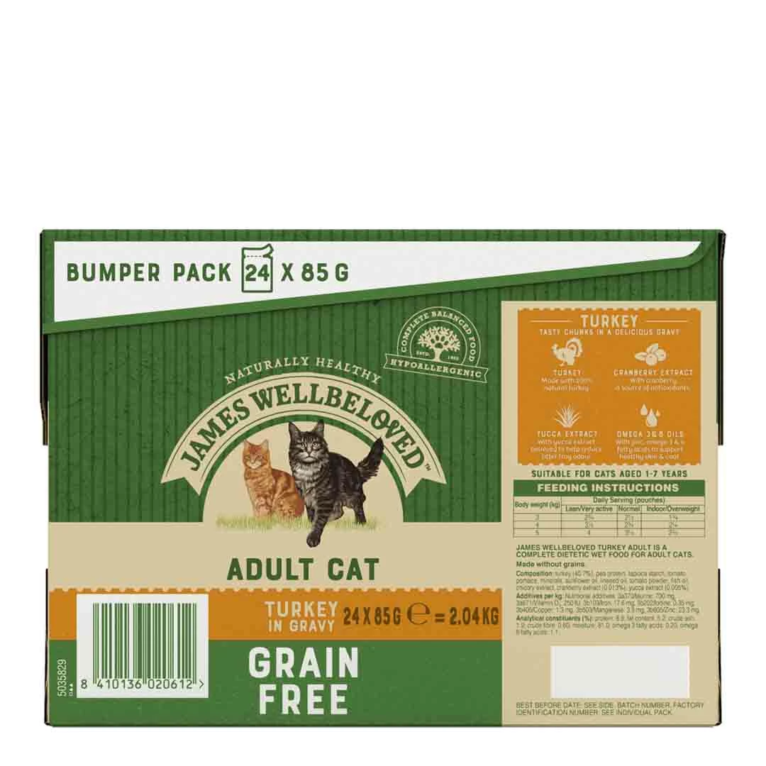 James Wellbeloved Grain Free Adult 1+ Wet Cat Food Pouches With Turkey In Gravy 24 X 85g 3 James Wellbeloved Grain Free Adult 1+ Wet Cat Food Pouches With Turkey In Gravy 24 X 85g - Image 3