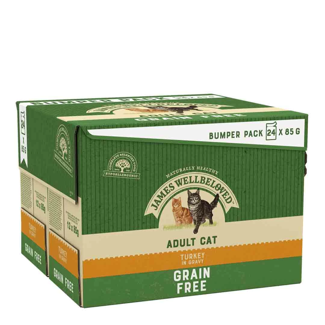 James Wellbeloved Grain Free Adult 1+ Wet Cat Food Pouches With Turkey In Gravy 24 X 85g 2 James Wellbeloved Grain Free Adult 1+ Wet Cat Food Pouches With Turkey In Gravy 24 X 85g - Image 2