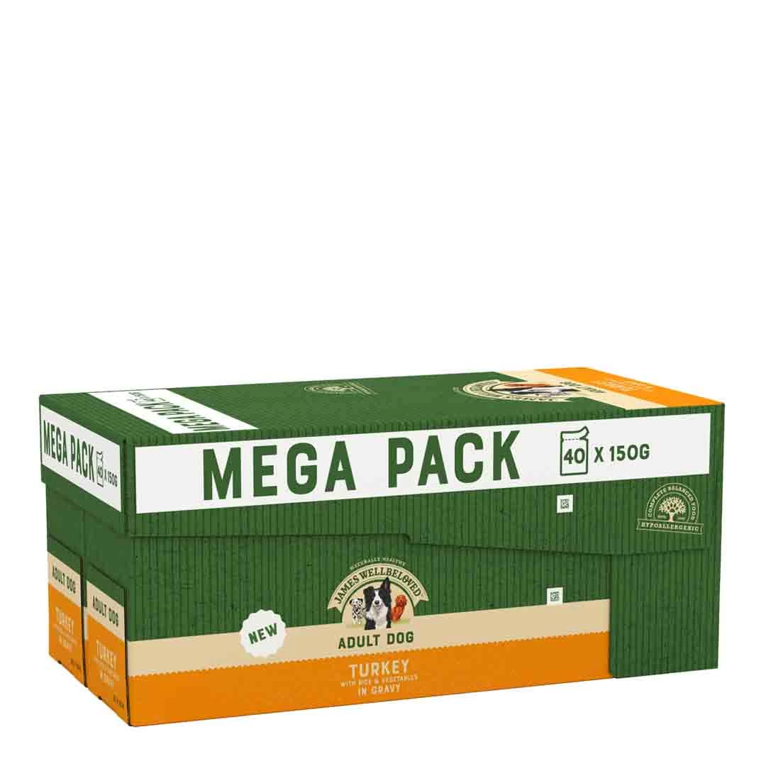 James Wellbeloved Adult Turkey Gravy Dog Food Pouch 40x150g 2 James Wellbeloved Adult Turkey Gravy Dog Food Pouch 40x150g - Image 2