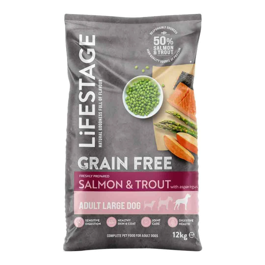 Lifestage Adult, Grain Free Salmon & Trout With Asparagus, 12Kg 1 Lifestage Adult, Grain Free Salmon & Trout With Asparagus, 12Kg