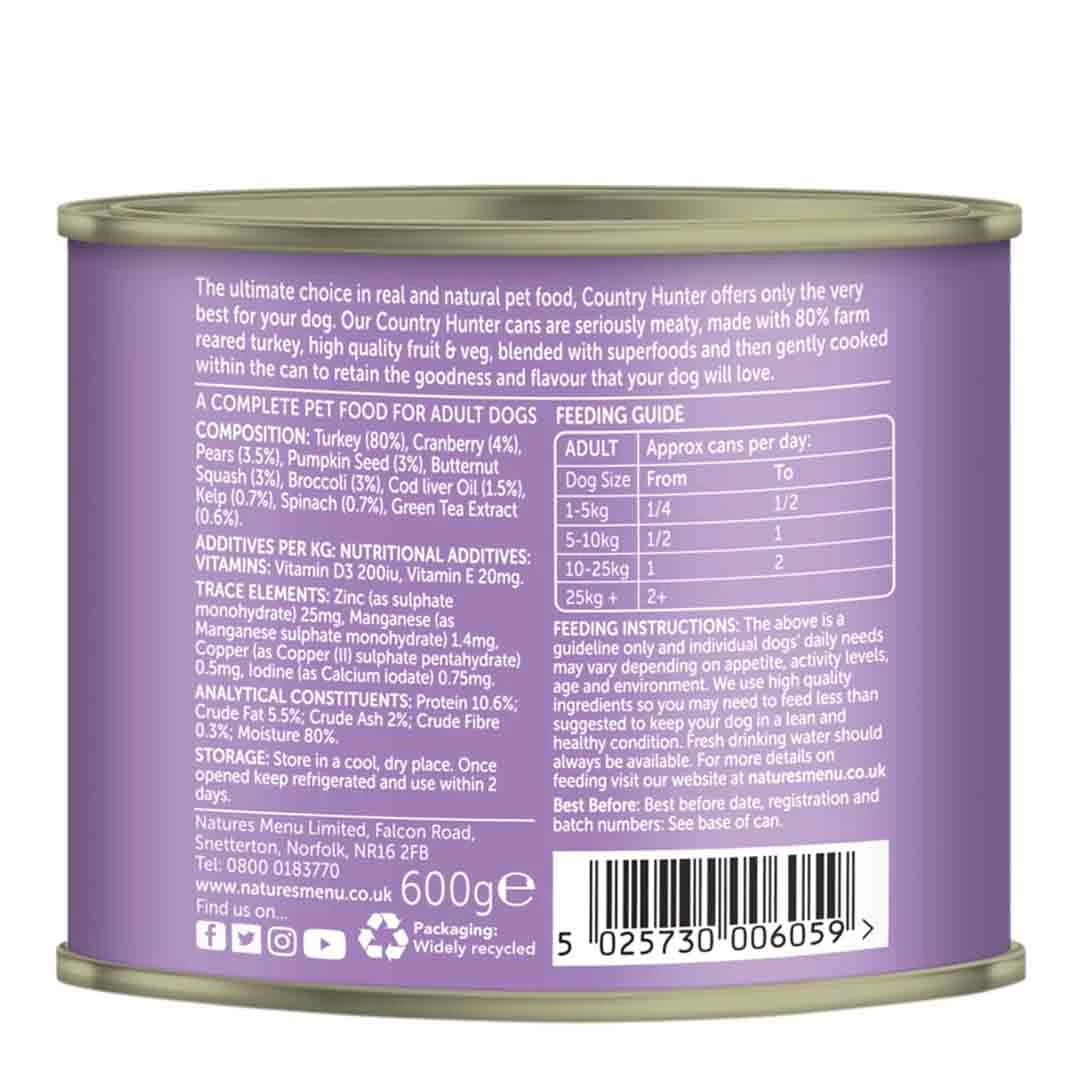 Natures Menu Country Hunter Cans Farm Reared Turkey Dog Food 6x600g 2 Natures Menu Country Hunter Cans Farm Reared Turkey Dog Food 6x600g - Image 2