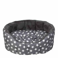 House Of Paws Grey Star Print Oval Plush Bed Extra Large