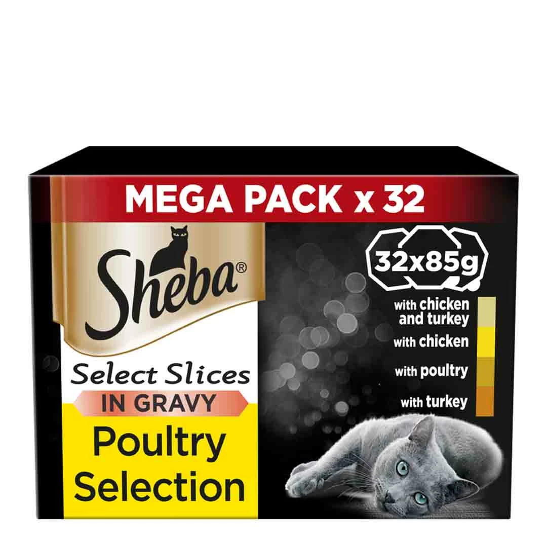 SHEBA Select Slices Cat Trays Poultry Collection In Gravy 32x85g 1 SHEBA Select Slices Cat Trays Poultry Collection In Gravy 32x85g