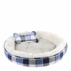 Dream Paws Blue Check Pet Bundle Bed With Blanket & Toy