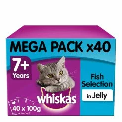 Whiskas Senior 7+ Wet Cat Food Pouches Mixed Fish In Jelly Mega Pack 40x100g